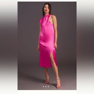 Corey Lynn Calter One shoulder hot pink silky midi dress Barbie would wear